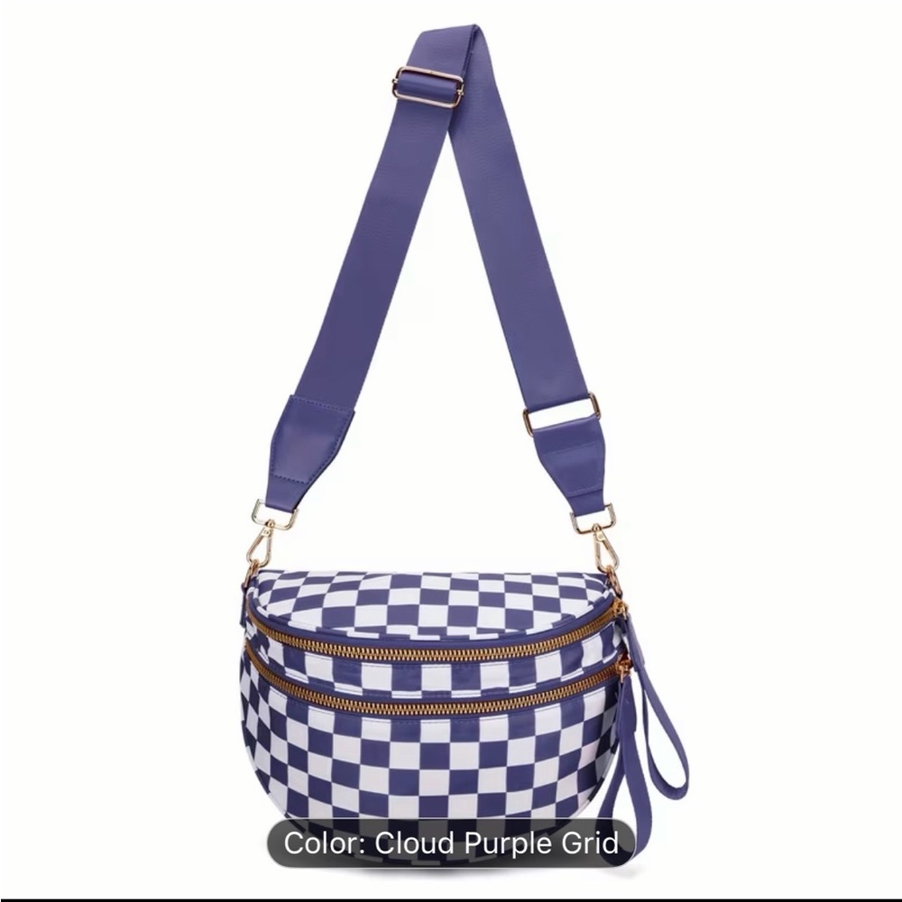 Cloud Purple Checkered Crossbody Bag with Adjustable Strap